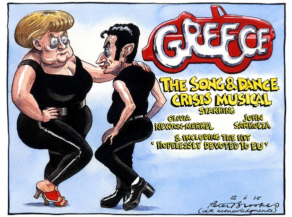 Angela Merkel Sarkozy travolta olivia newton Greece Grease