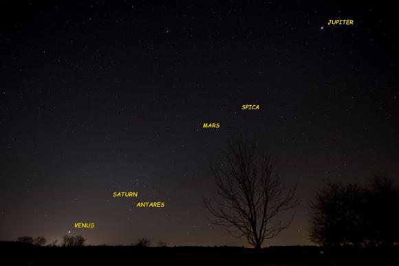 Een oplijning van planeten is regelmatig te zien; zoals ook hier in januari 2016
