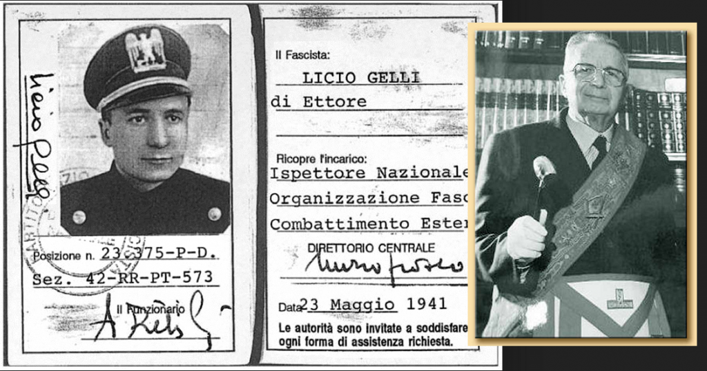 De fascist Licio Gelli, Vrijmetselaar ook. Zo glad als een aal en bescherming van 'hogerhand'.. Liet zich berechten en kwam vrij..!
