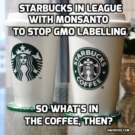 Starbucks en Monsanto lijken dikke maatjes; Starbucks steunde Monsanto in haar manipulatieve non-labeling policy. Verstandig wellicht dat Starbucks daarvan terug komt..??